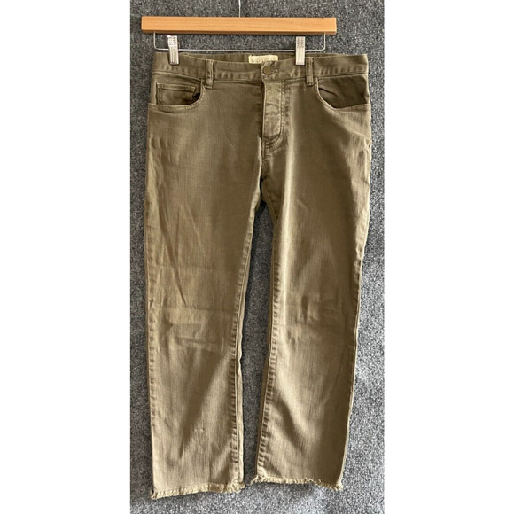 Nili Lotan 2 Boyfriend Jeans Crop Button Fly Raw Hem Tan Brown